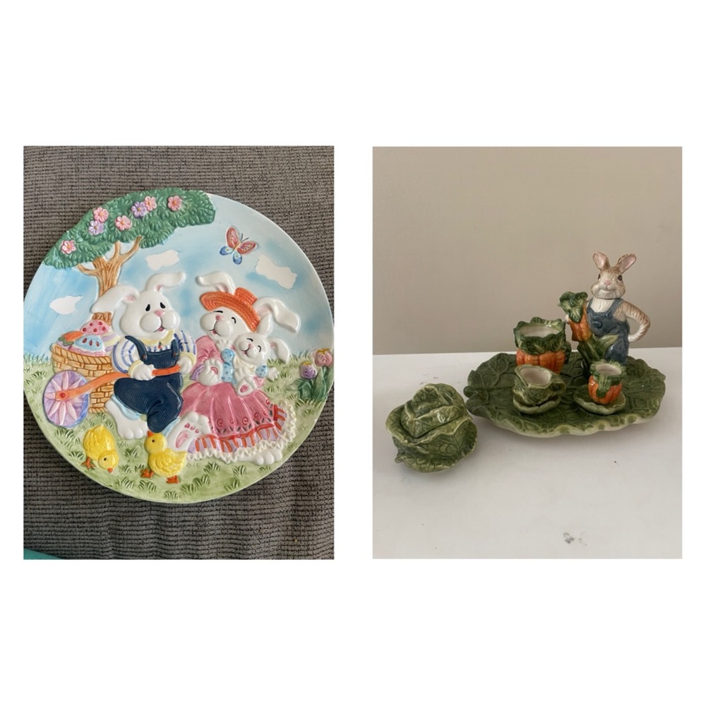 Charming Rabbit Plate and Leaf Dish Set